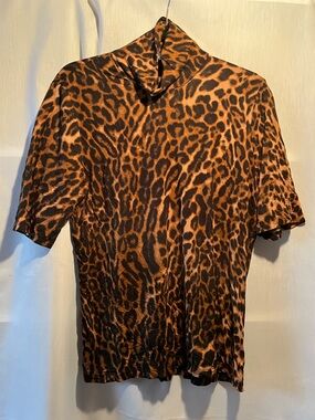 Ralph Lauren Leopard-Print Short Sleeve turtleneck in Brown and Black